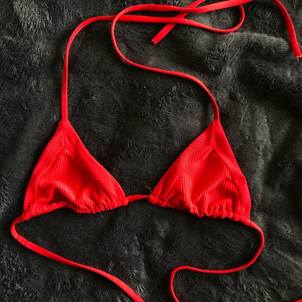frankies bikinis red ribbed sky triangle top